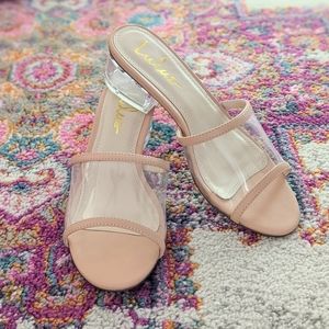 Jae Nude Vinyl Peep Toe Mules